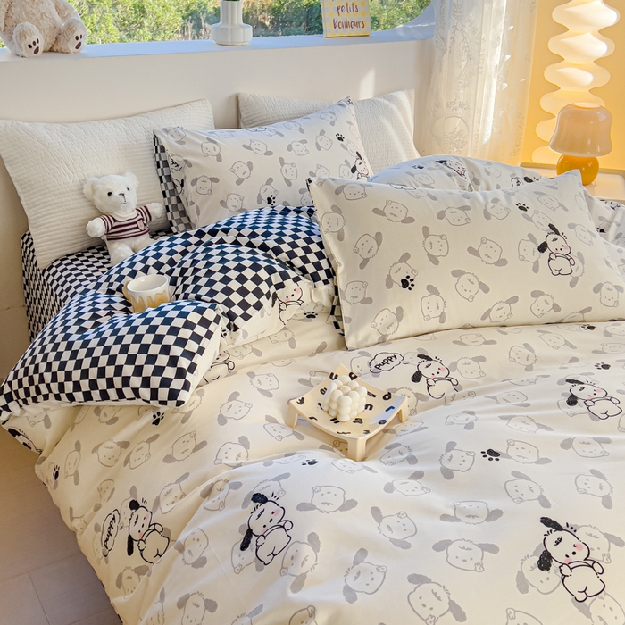 91家纺网 家纺一手货源 找家纺 感遇家纺 2024春夏新品全棉卡通印花四件套-第一批 回眸狗狗