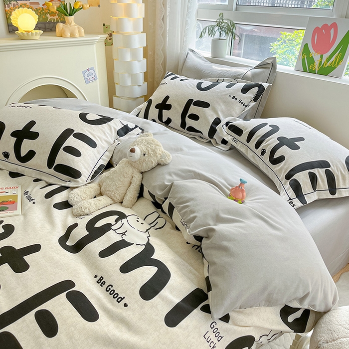 91家纺网 家纺一手货源 找家纺 宜家坊 2024新款ins小清新磨毛印花四件套 趣味字母