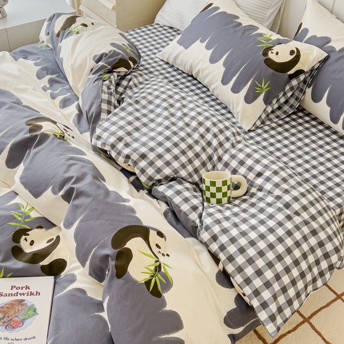 91家纺网 家纺一手货源 找家纺 感遇家纺 2024春夏新品全棉卡通印花四件套-第二批 大熊猫