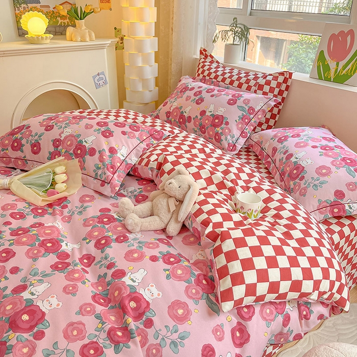 91家纺网 家纺一手货源 找家纺 宜家坊 2024新款ins小清新磨毛印花四件套 花期