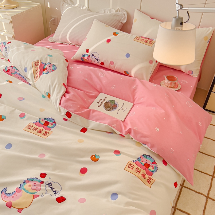 91家纺网 家纺一手货源 找家纺 感遇家纺 2024春夏新品全棉卡通印花四件套-第二批 发财龙