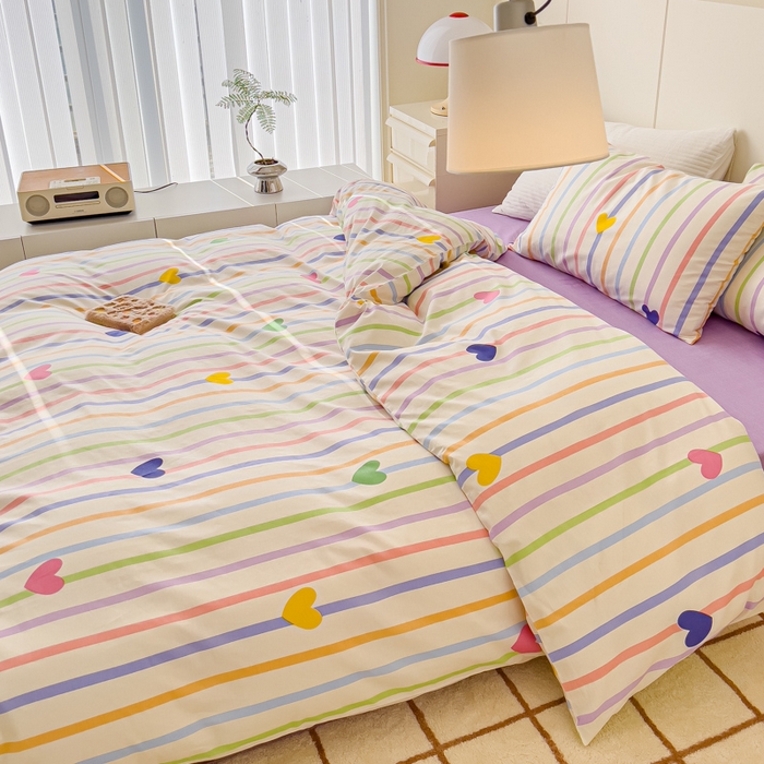 91家纺网 家纺一手货源 找家纺 感遇家纺 2024春夏新品全棉卡通印花四件套-第二批 彩色爱心