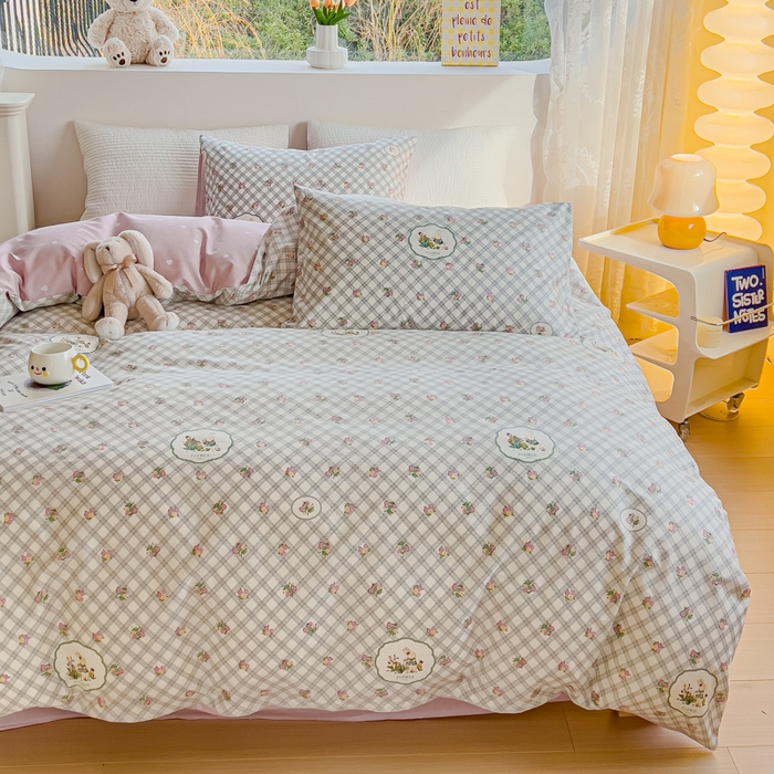 91家纺网 家纺一手货源 找家纺 感遇家纺 2024春夏新品全棉卡通印花四件套-第一批 田园小兔