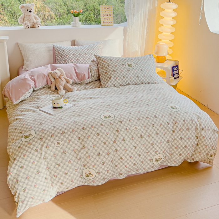 91家纺网 家纺一手货源 找家纺 感遇家纺 2024春夏新品全棉卡通印花四件套-第一批 田园小兔