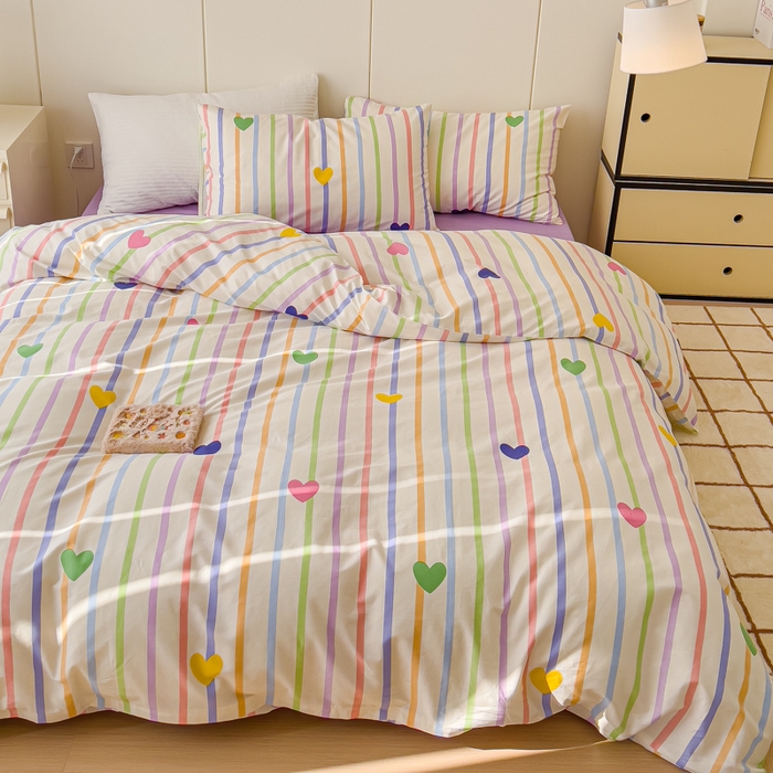 91家纺网 家纺一手货源 找家纺 感遇家纺 2024春夏新品全棉卡通印花四件套-第二批 彩色爱心