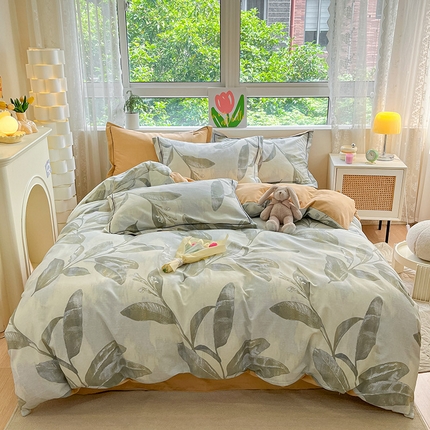 91家纺网 家纺一手货源 找家纺 宜家坊 2024新款ins小清新磨毛印花四件套 暖枫