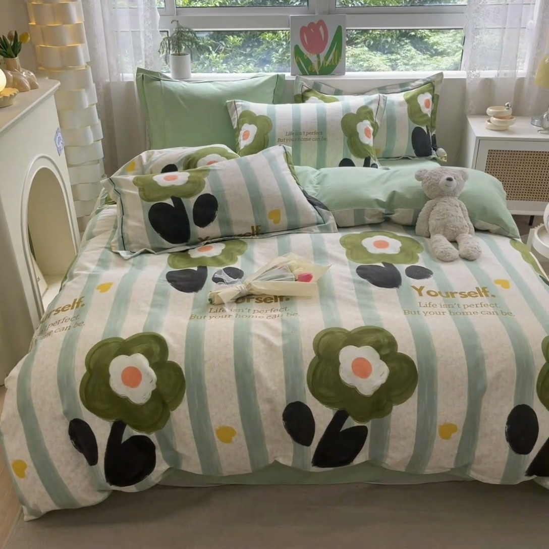 91家纺网 家纺一手货源 找家纺 宜家坊 2024新款ins小清新磨毛印花四件套 无忧