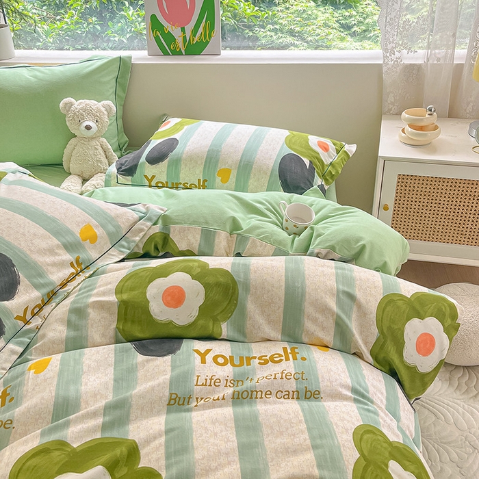 91家纺网 家纺一手货源 找家纺 宜家坊 2024新款ins小清新磨毛印花四件套 无忧