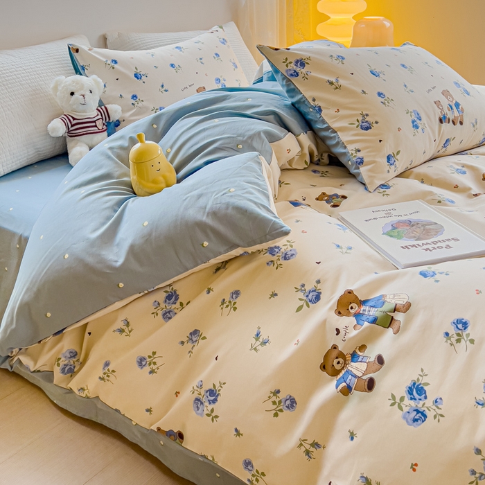 91家纺网 家纺一手货源 找家纺 感遇家纺 2024春夏新品全棉卡通印花四件套-第一批 伙伴熊