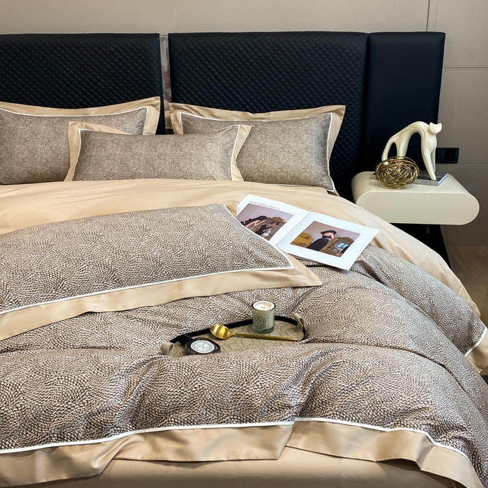 91家纺网 家纺一手货源 找家纺 魅都 100s长绒棉数码印花大拼角轻奢四件套 金