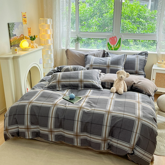 91家纺网 家纺一手货源 找家纺 宜家坊 2024新款ins小清新磨毛印花四件套 知间-灰( 有小三件套 ) 