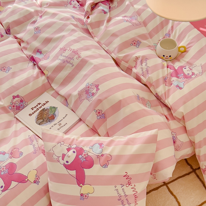 91家纺网 家纺一手货源 找家纺 感遇家纺 2024春夏新品全棉卡通印花四件套-第二批 条纹美乐蒂