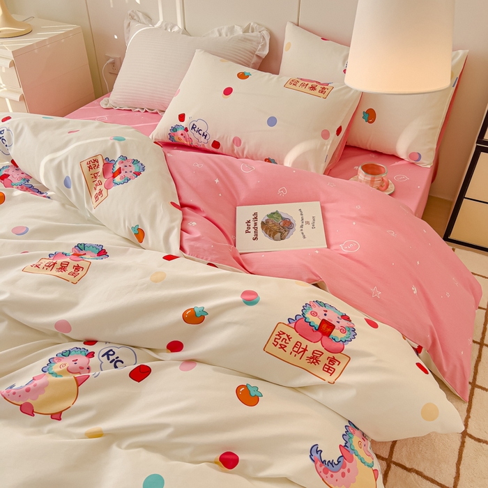 91家纺网 家纺一手货源 找家纺 感遇家纺 2024春夏新品全棉卡通印花四件套-第二批 发财龙