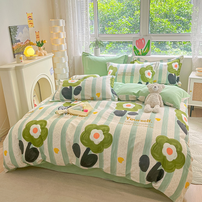 91家纺网 家纺一手货源 找家纺 宜家坊 2024新款ins小清新磨毛印花四件套 无忧