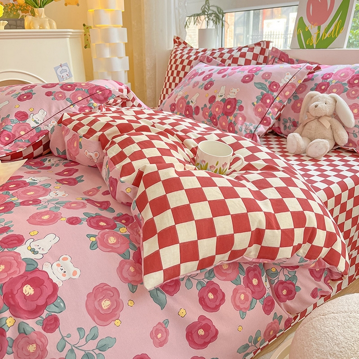 91家纺网 家纺一手货源 找家纺 宜家坊 2024新款ins小清新磨毛印花四件套 花期