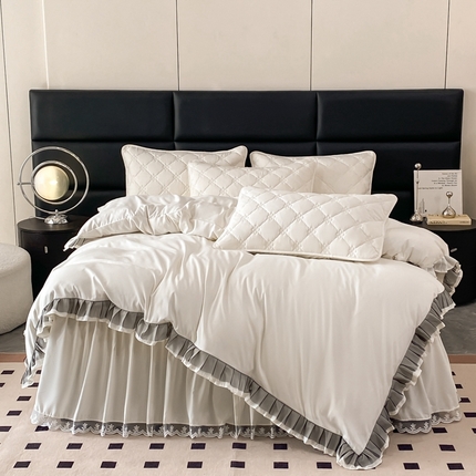 91家纺网 家纺一手货源 找家纺 （总）笠裙家纺 2024新款A类原棉四件套夹棉大豆棉加厚刺绣四叶草款系列床裙