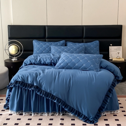 91家纺网 家纺一手货源 找家纺 （总）笠裙家纺 2024新款A类原棉四件套夹棉大豆棉加厚刺绣四叶草款系列床裙