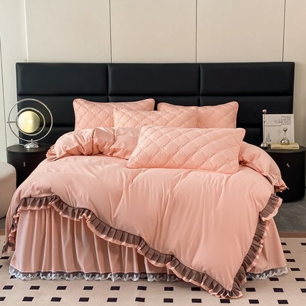 91家纺网 家纺一手货源 找家纺 （总）笠裙家纺 2024新款A类原棉四件套夹棉大豆棉加厚刺绣四叶草款系列床裙