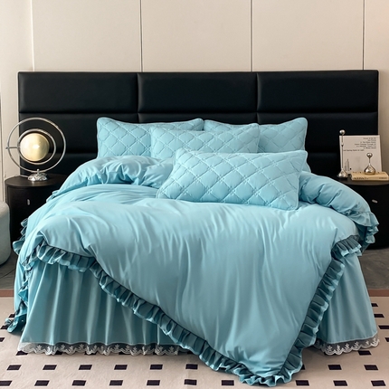 91家纺网 家纺一手货源 找家纺 （总）笠裙家纺 2024新款A类原棉四件套夹棉大豆棉加厚刺绣四叶草款系列床裙