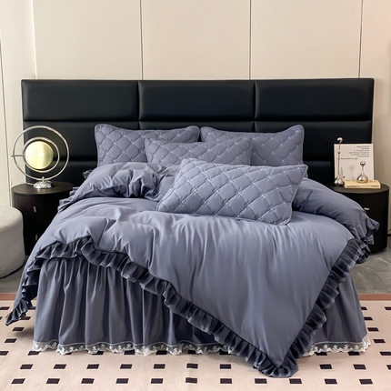 91家纺网 家纺一手货源 找家纺 （总）笠裙家纺 2024新款A类原棉四件套夹棉大豆棉加厚刺绣四叶草款系列床裙