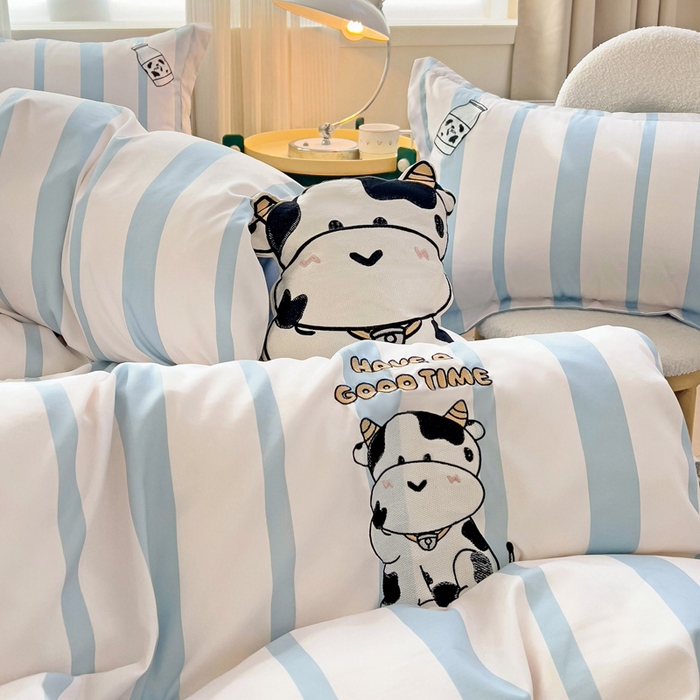 91家纺网 家纺一手货源 找家纺 娜娜 2024新款磨毛水洗棉刺绣四件套 	 牛牛怪-蓝