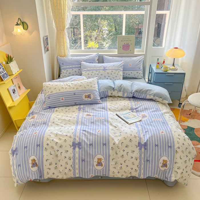 91家纺网 家纺一手货源 找家纺 雅居纺 2024新款高密全棉13070印花四件套 兰花熊