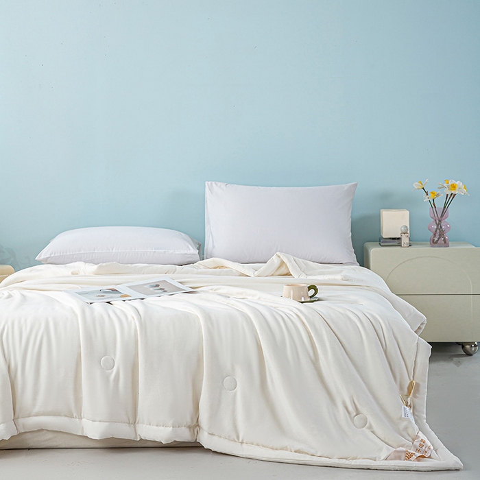 91家纺网 家纺一手货源 找家纺 森林人 2024新款A类双层纱大豆纤维夏凉被 双层纱-奶昔白