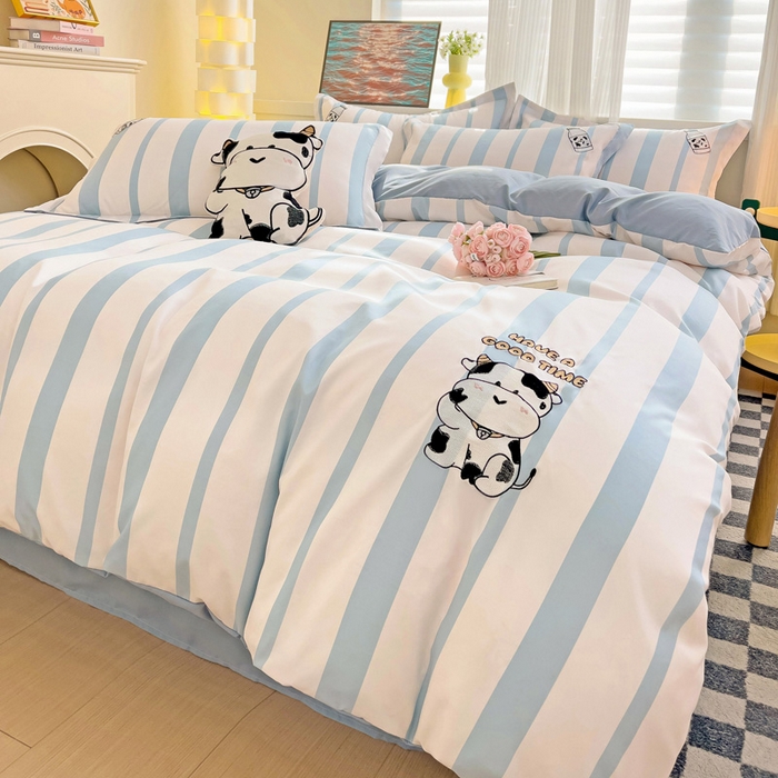 91家纺网 家纺一手货源 找家纺 娜娜 2024新款磨毛水洗棉刺绣四件套 	 牛牛怪-蓝