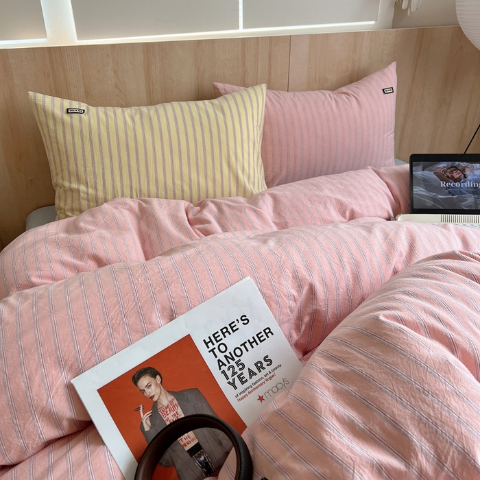 91家纺网 家纺一手货源 找家纺 （总）玛奇朵 2024新款多巴胺INS博主同款全棉色织条纹混搭-布拉格