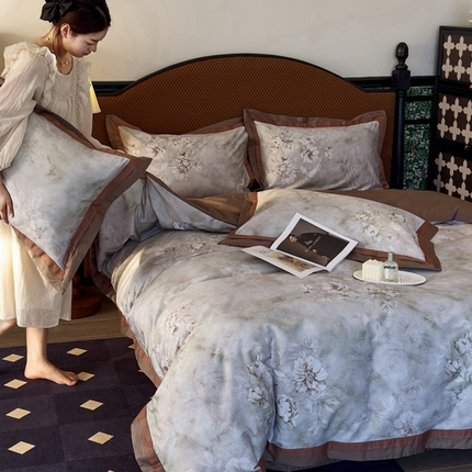 91家纺网 家纺一手货源 找家纺 （总）由丽家纺 2025新款数码印花四件套-栀薇