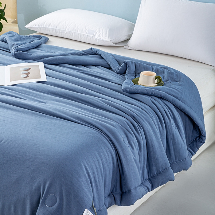 91家纺网 家纺一手货源 找家纺 森林人 2024新款A类双层纱大豆纤维夏凉被 双层纱-宾利蓝