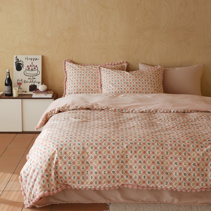 91家纺网 家纺一手货源 找家纺 棉眠 2024新款AB版毛球款棉加绒四件套 甜茶日记（棉加绒）