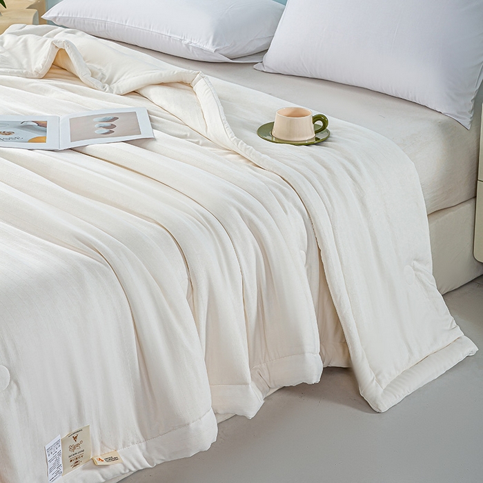 91家纺网 家纺一手货源 找家纺 森林人 2024新款A类双层纱大豆纤维夏凉被 双层纱-奶昔白