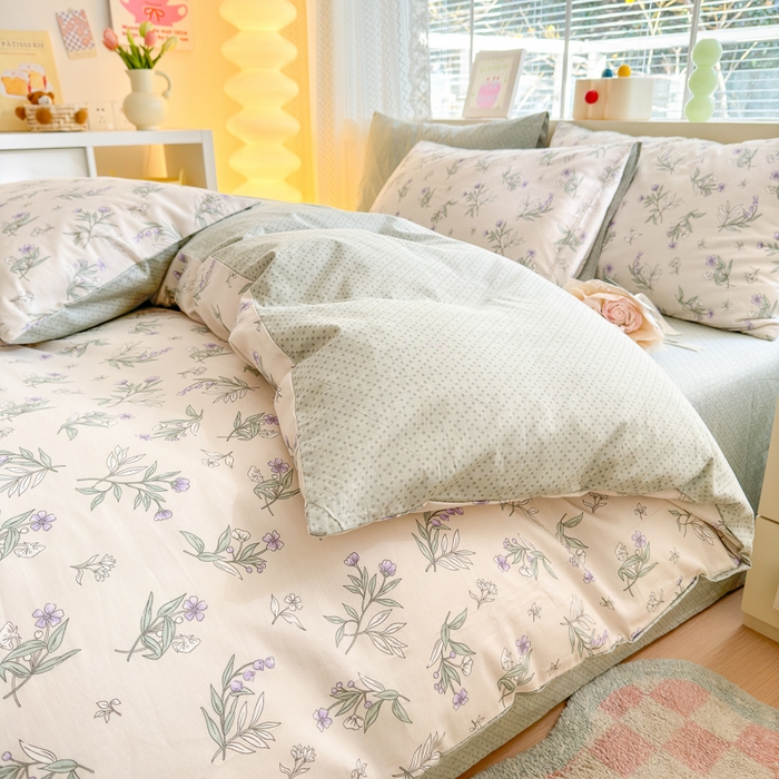 91家纺网 家纺一手货源 找家纺 清雅福 2024新款全棉13372小清新四件套-第三季 宁静