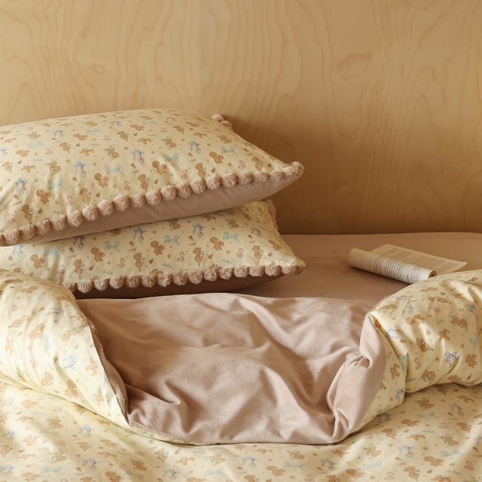 91家纺网 家纺一手货源 找家纺 棉眠 2024新款AB版毛球款棉加绒四件套 贵宾-黄（棉加绒）