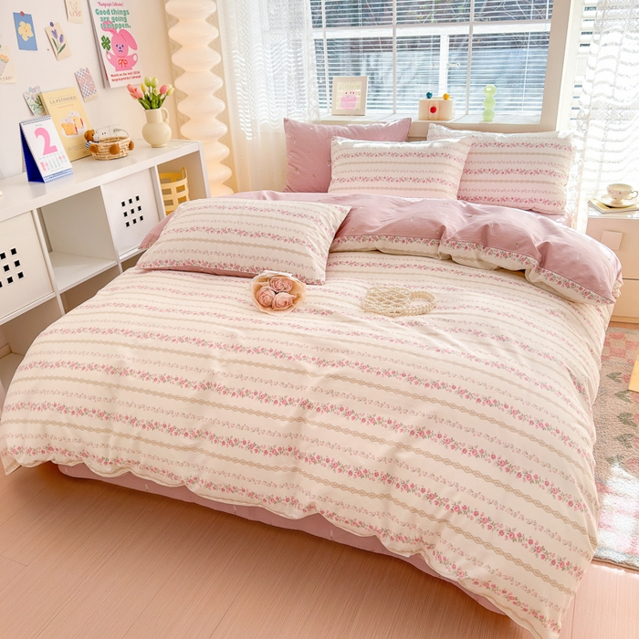 91家纺网 家纺一手货源 找家纺 清雅福 2024新款全棉13372小清新四件套-第三季 玫瑰物语