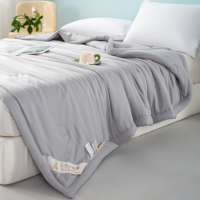 91家纺网 家纺一手货源 找家纺 森林人 2024新款A类双层纱大豆纤维夏凉被 双层纱-浅灰