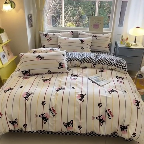 91家纺网 家纺一手货源 找家纺 雅居纺 2024新款高密全棉13070印花四件套 绅士狗