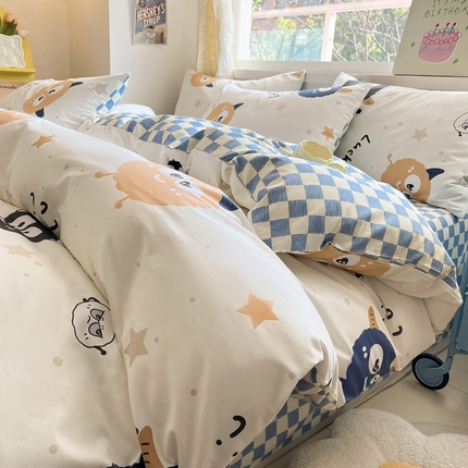 雅居纺 2024新款高密全棉13070印花四件套 LUCK星