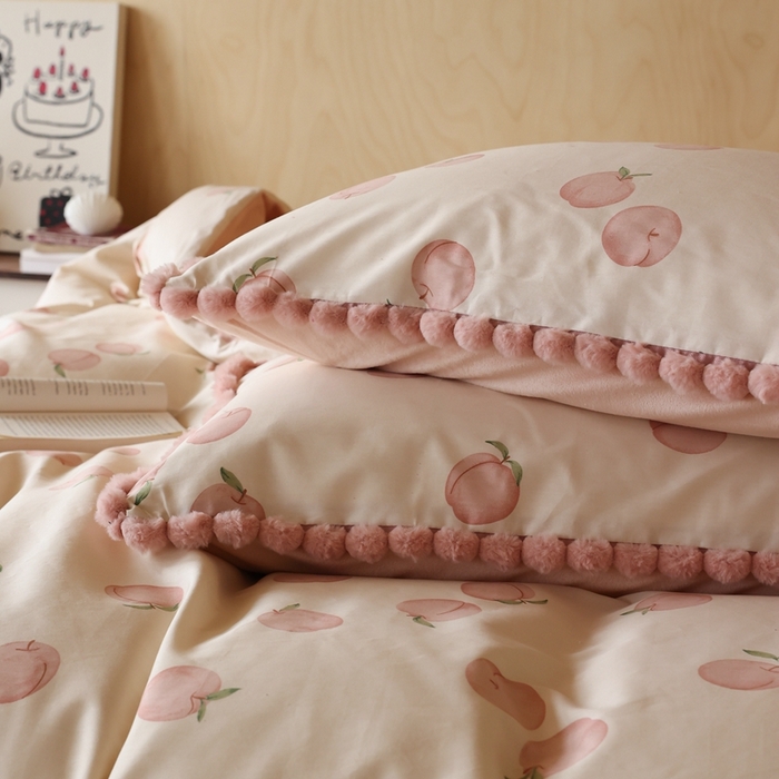 91家纺网 家纺一手货源 找家纺 棉眠 2024新款AB版毛球款棉加绒四件套 甜桃（棉加绒）