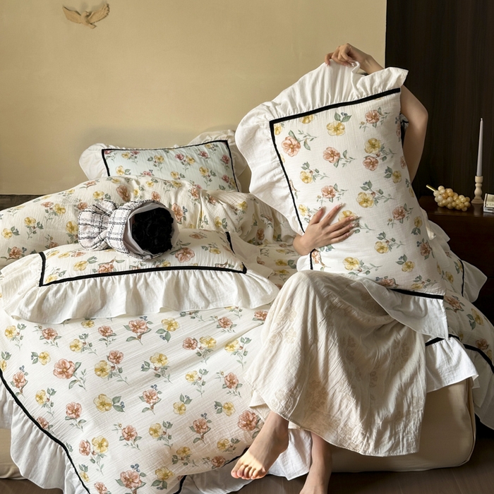 91家纺网 家纺一手货源 找家纺 玛奇朵 2024新款法式复古全棉A类双层皱纱-班娜花园 班娜花园-米