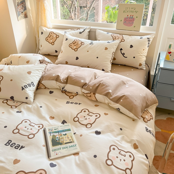 91家纺网 家纺一手货源 找家纺 雅居纺 2024新款高密全棉13070印花四件套 Bear熊