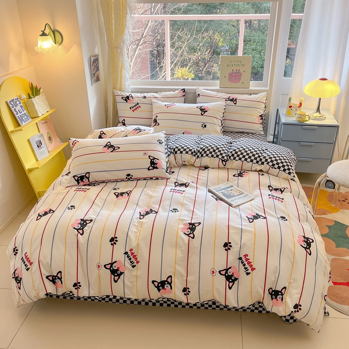 91家纺网 家纺一手货源 找家纺 雅居纺 2024新款高密全棉13070印花四件套 绅士狗