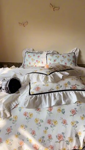 91家纺网 家纺一手货源 找家纺 （总）玛奇朵 2024新款法式复古全棉A类双层皱纱-班娜花园