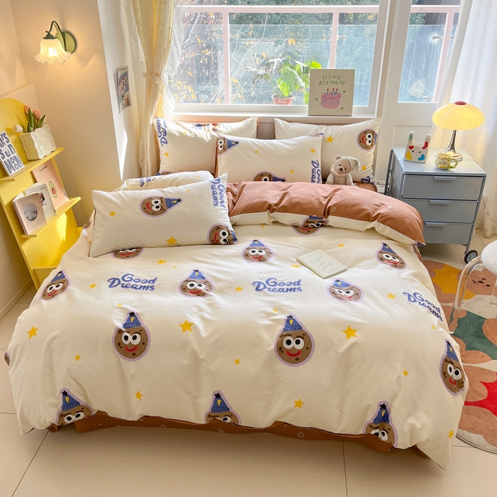 91家纺网 家纺一手货源 找家纺 雅居纺 2024新款高密全棉13070印花四件套 曲奇饼干