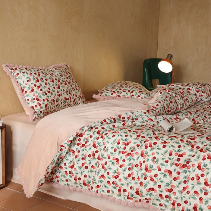 91家纺网 家纺一手货源 找家纺 棉眠 2024新款AB版毛球款棉加绒四件套 胭脂（棉加绒）