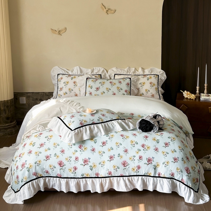 91家纺网 家纺一手货源 找家纺 玛奇朵 2024新款法式复古全棉A类双层皱纱-班娜花园 班娜花园-蓝