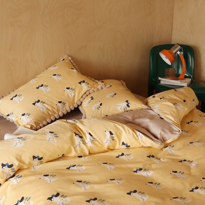 91家纺网 家纺一手货源 找家纺 棉眠 2024新款AB版毛球款棉加绒四件套 小狗波波（棉加绒）