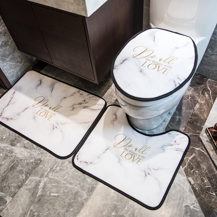 91家纺网 家纺一手货源 找家纺 爵仕家纺 2024新款网销款卫浴三件套地垫马桶盖 白金大理石