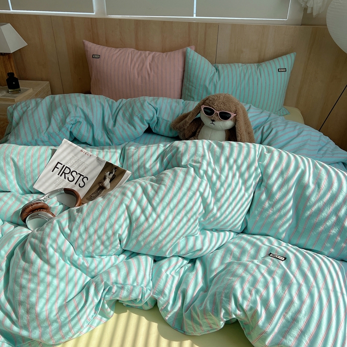 91家纺网 家纺一手货源 找家纺 玛奇朵 2024新款多巴胺INS博主同款全棉色织条纹混搭-布拉格 布拉格-蓝